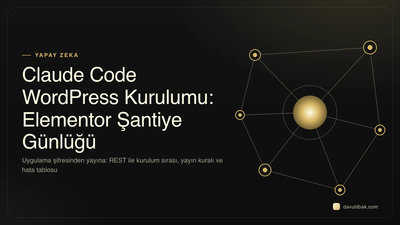 Claude Code WordPress kurulumu yazısının kapağı: uygulama şifresinden yayına Elementor sitesini REST ile kurma sırası